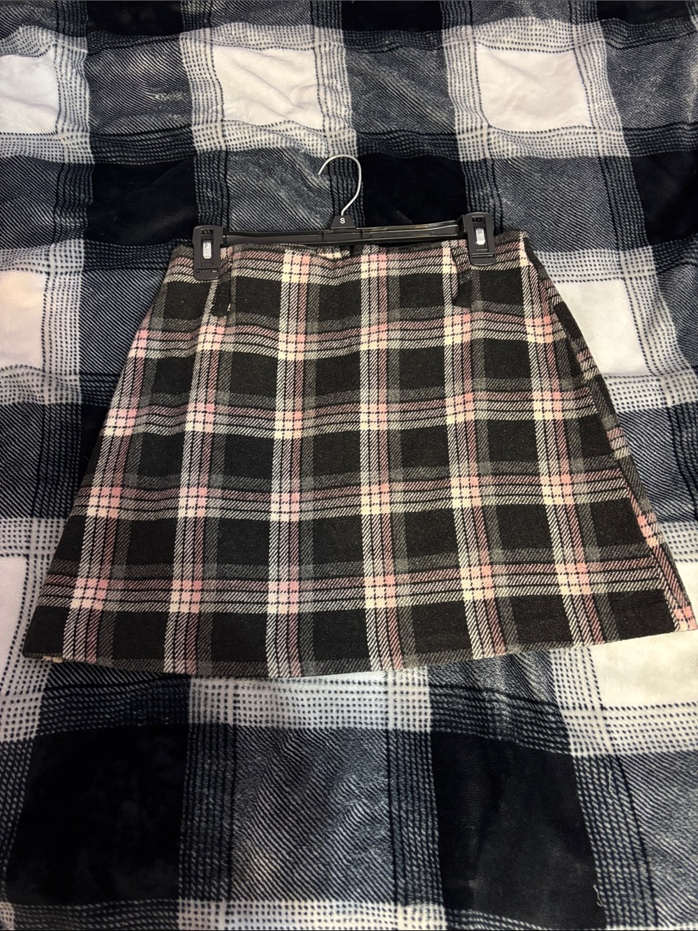 Plaid Lined Mini Skirt in Black and Pink